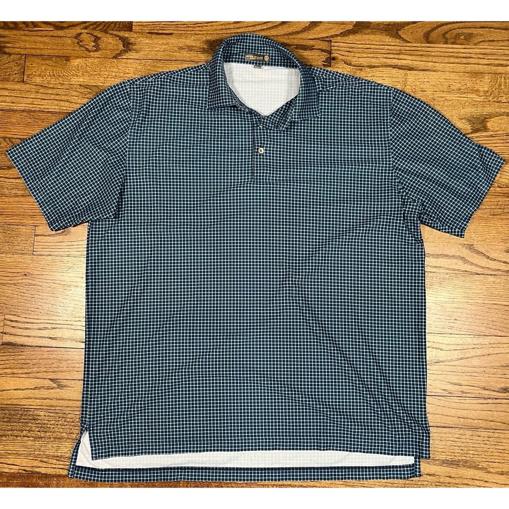 Peter Millar Men's Summer Comfort Polo Golf Shirt Blue All Over Plaid Men's XL
